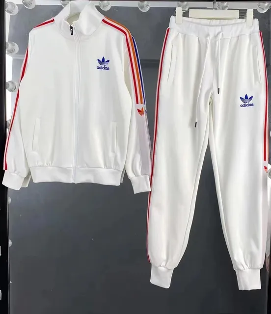 Adidas Track Suit White with Colored Stripes