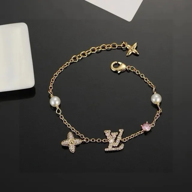Louis Vuitton Chain Bracelet LV and Star Charms with Pearls