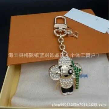 Swarovski Panda Charm Keychain Crystal-Embellished Panda with Bamboo