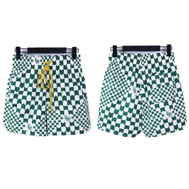 Polo Ralph Lauren Checkered Swim Shorts Green and White Geometric Print