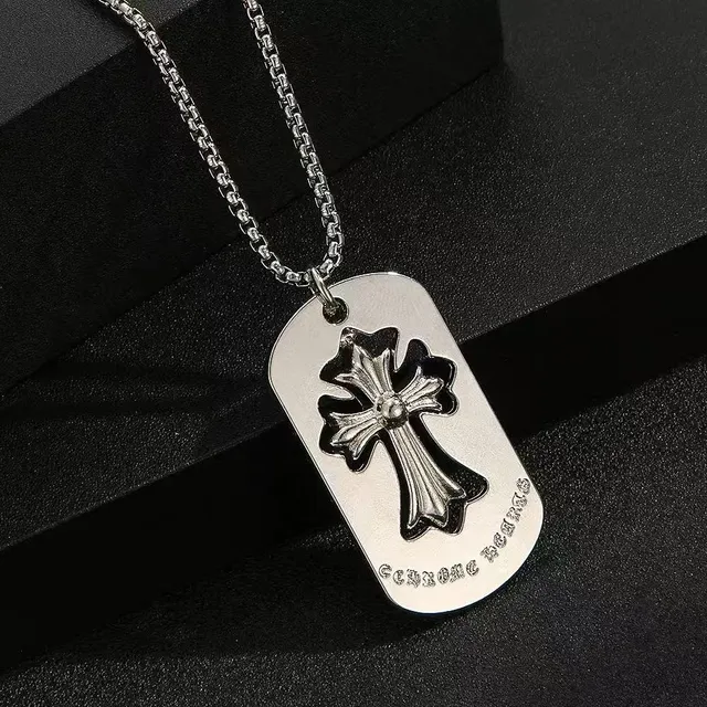 Chrome Hearts Dog Tag Necklace Cross Pendant