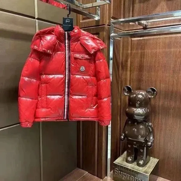 Moncler × Supreme Down Jacket Glossy Red with Logo Tape