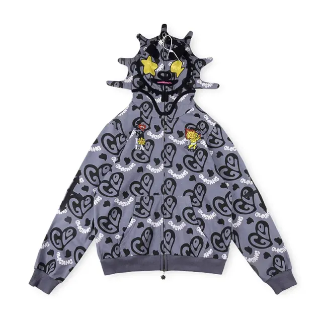Broken Planet Zip-Up Hoodie Glo Gang Heart Print
