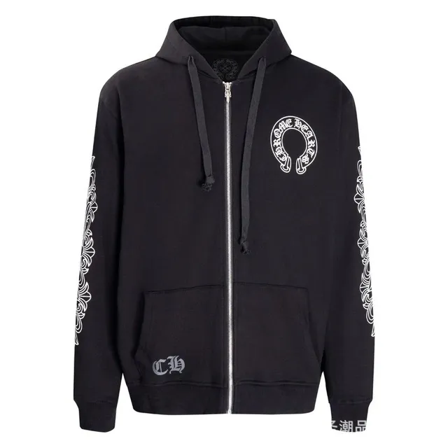 Chrome Hearts Zip-Up Hoodie Cross Logo Sleeve Print