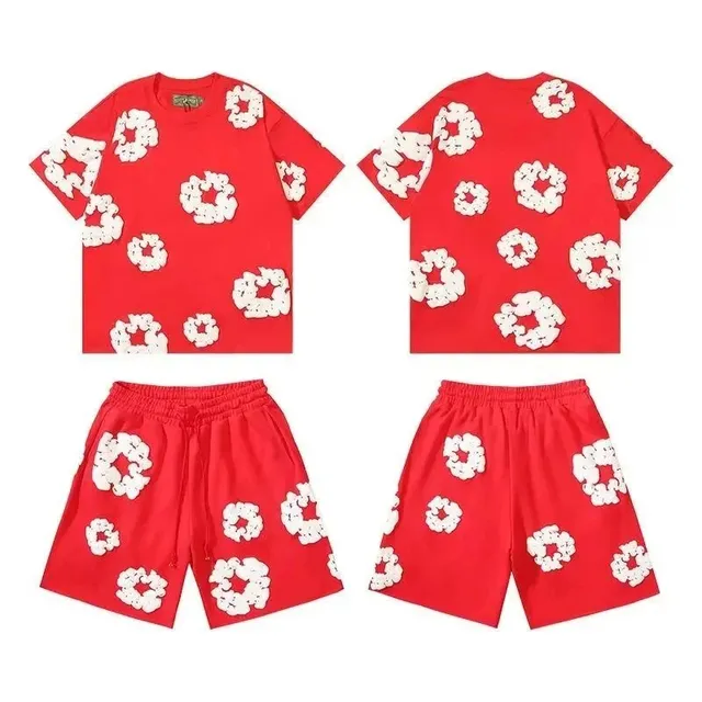 Balenciaga T-Shirt and Shorts Set Floral Appliqué