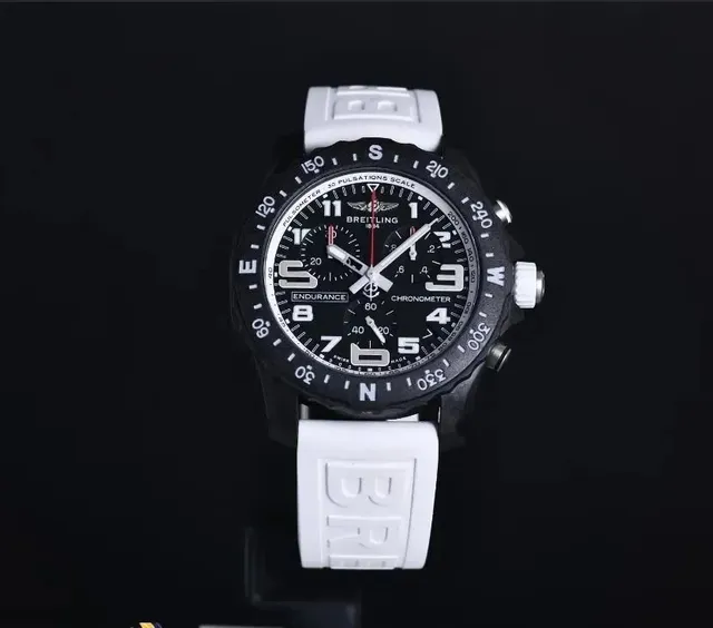 Breitling Endurance Pro Chronometer Black Dial White Rubber Strap