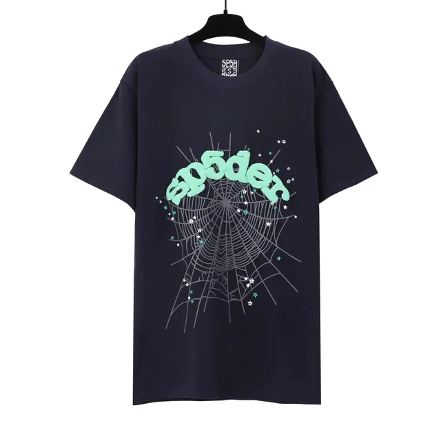 Sp5der Spider Web Graphic Tee Mint Logo with Stars