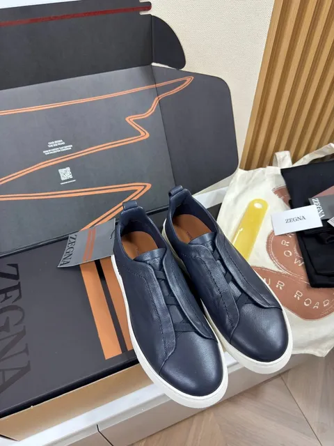 Zegna Triple Stitch Navy Leather
