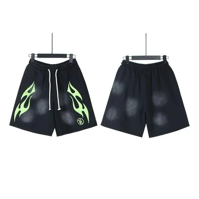 Hellstar Flame Print Shorts Neon Flame Graphic