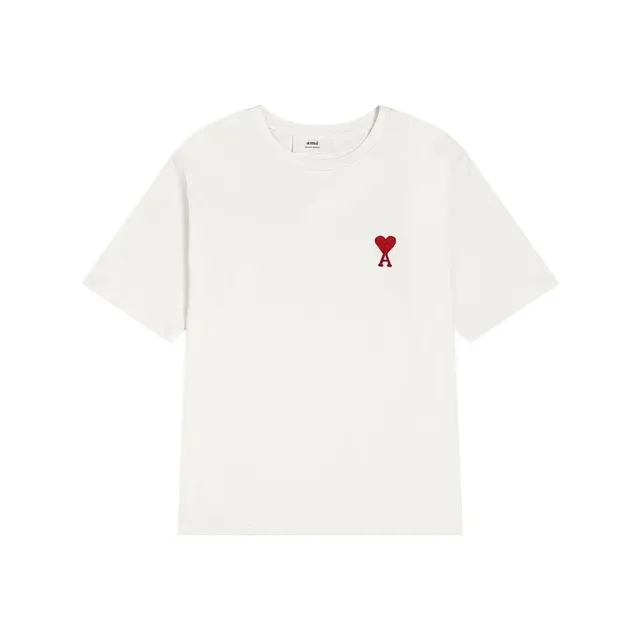 AMI Paris Heart Logo T-Shirt Red Heart Embroidery