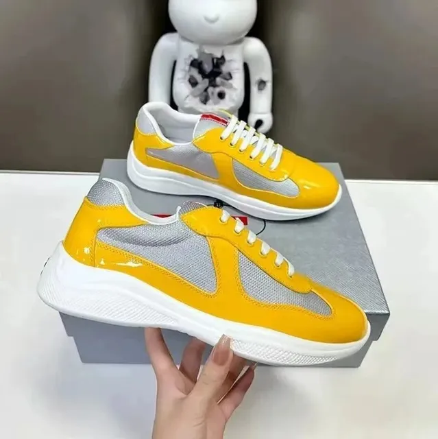 Prada Re-Nylon Trainer Yellow Patent and Mesh
