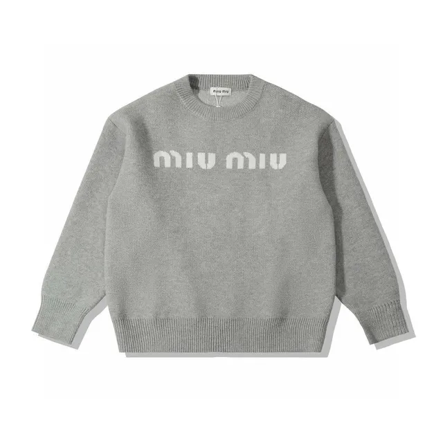 Logo Knit Sweater Intarsia Miu Miu Logo