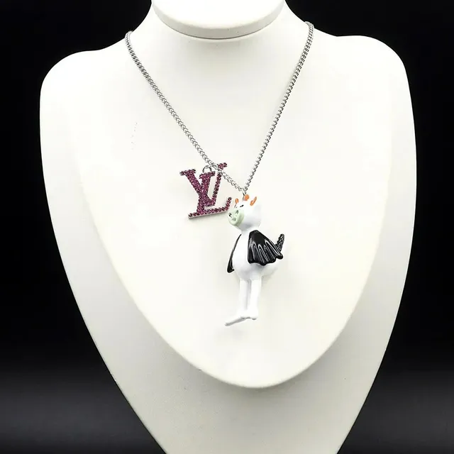 Louis Vuitton Pendant Necklace Monogram LV and Figurine Charm