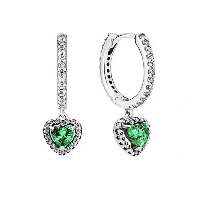 Pandora Heart Huggie Earrings Green Cubic Zirconia