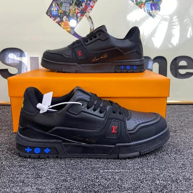 Louis Vuitton LV Trainer Black with Red LV and Blue Accents