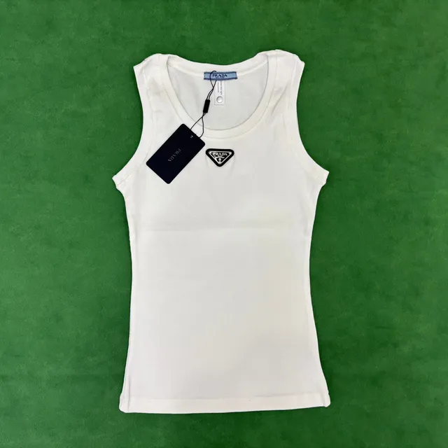 Prada Ribbed Tank Top Triangle Logo