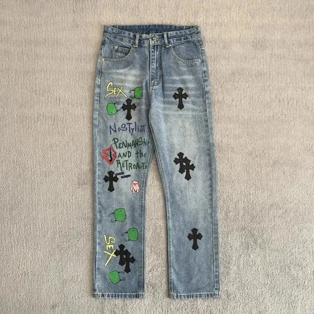 Chrome Hearts Jeans Embroidered Cross and Graphic