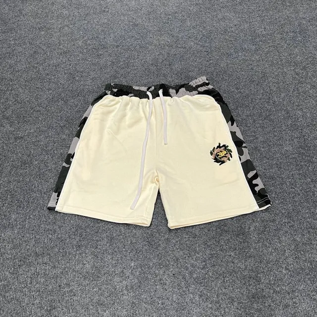 Broken Planet Camo Side-Stripe Shorts Cream with Camo Panels