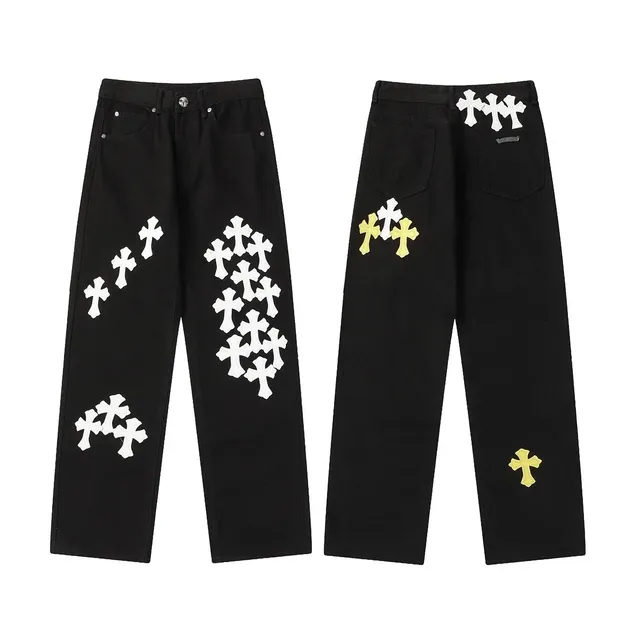 Chrome Hearts Cross Patch Jeans Multi Cross Embroidery