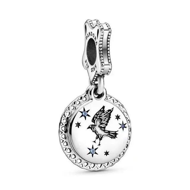 Pandora Raven Charm Engraved Raven with Blue Crystals