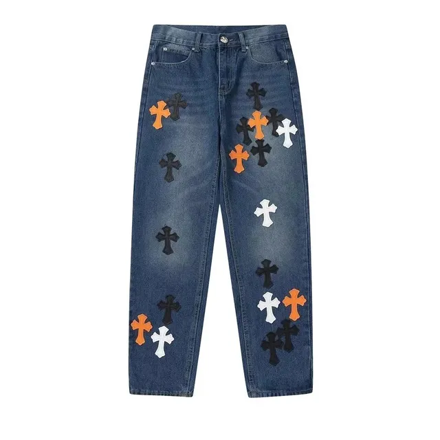 Chrome Hearts Cross Patch Jeans Multi-Color Cross Embroidery