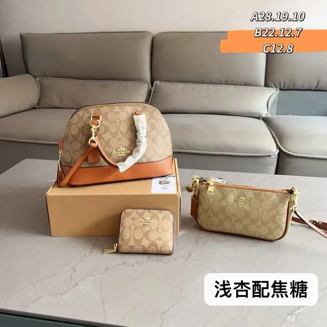 Coach Dome Bag Set Signature Canvas with Leather Trim