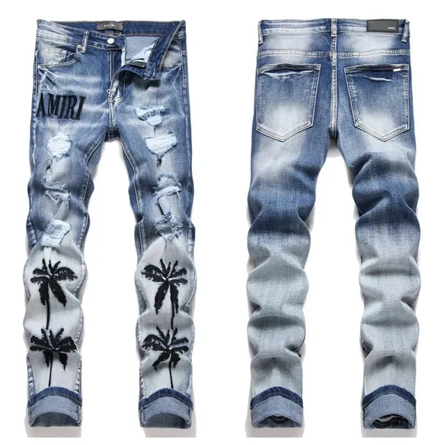 Amiri Distressed Jeans Palm Tree Embroidery