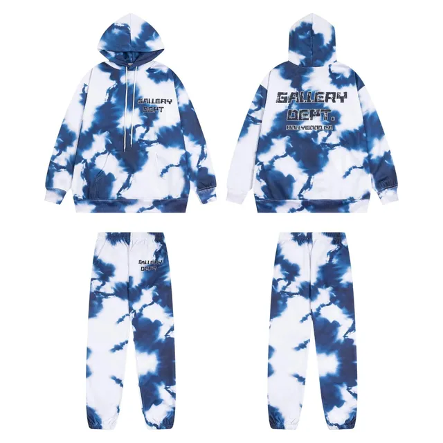 Gallery Dept. Tie-Dye Hoodie and Joggers Set Blue and White Cloud Tie-Dye