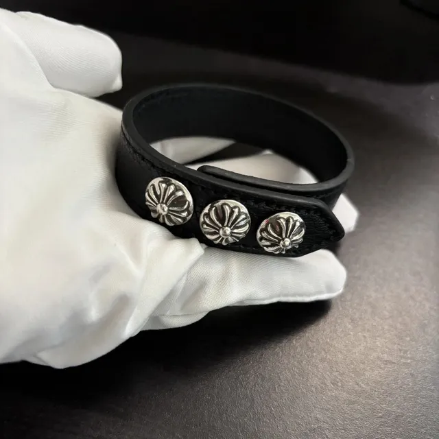 Chrome Hearts Leather Bracelet Triple Cross Stud
