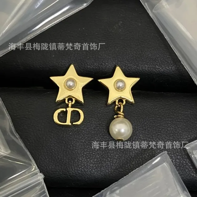 Dior Star Pearl Earrings Gold-tone with Pearl
