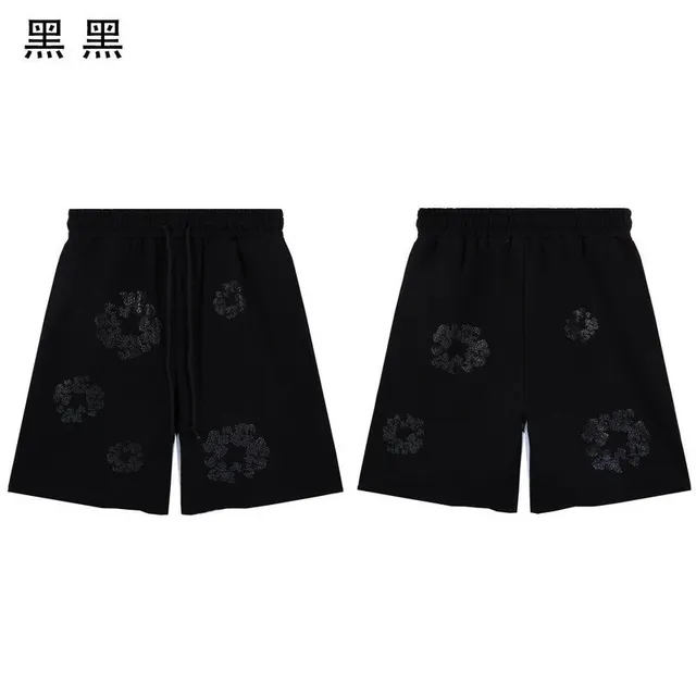 Denim Tears Floral-Printed Shorts Black with Embroidered Floral Motif