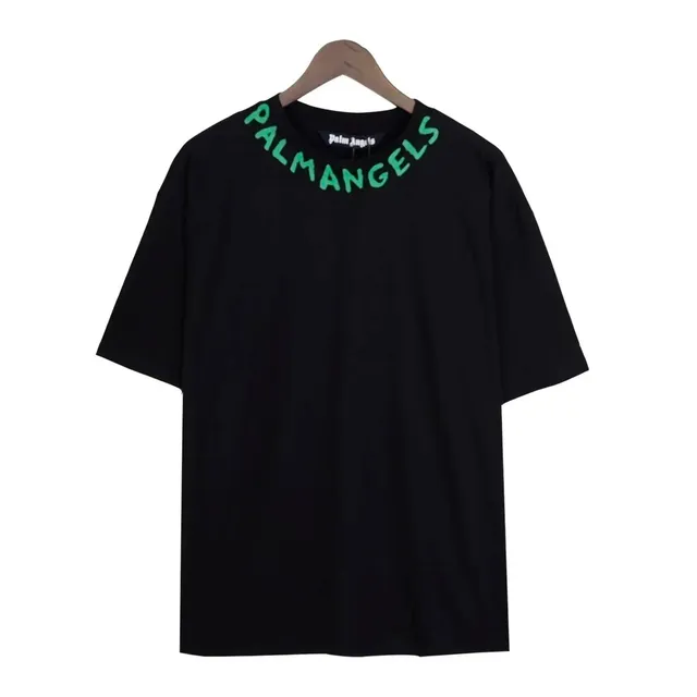 Palm Angels Logo T-Shirt Neon Green Collar Print
