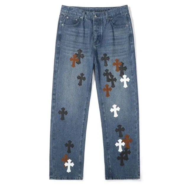 Chrome Hearts Cross Patch Jeans Multi-Color Cross Embroidery
