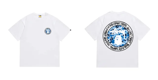 BAPE × Stüssy Short-Sleeve T-Shirt Blue Camo Circle Print