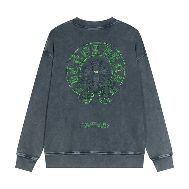 Chrome Hearts Crewneck Sweatshirt Acid Wash with Embroidered Cross Logo