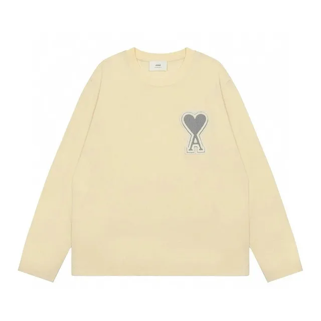 AMI Paris Long Sleeve Tee Heart Logo Beige