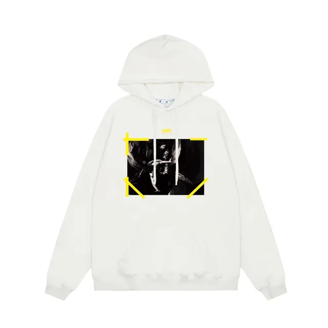 Off-White Hoodie Art Print with Yellow Tape