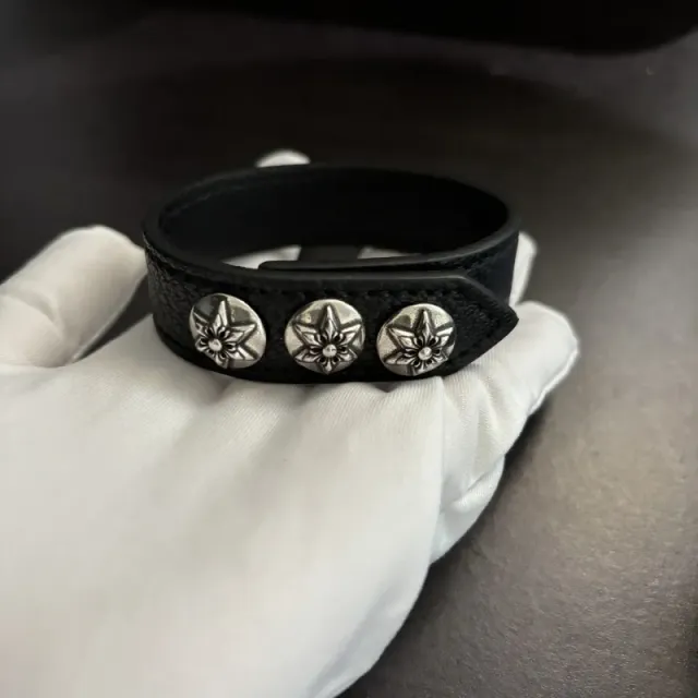 Chrome Hearts Leather Bracelet Triple Cross Stud