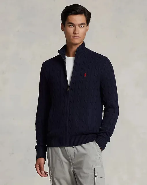 Polo Ralph Lauren Cable Knit Zip-Up Sweater Navy
