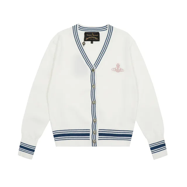 Vivienne Westwood V-Neck Cardigan Navy Stripe Trim