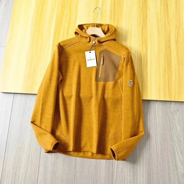 Moncler Half-Zip Hooded Pullover Mustard with Contrasting Chest Pocket