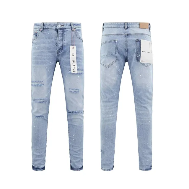 Purple Brand Slim Fit Jeans Distressed Paint-Splatter