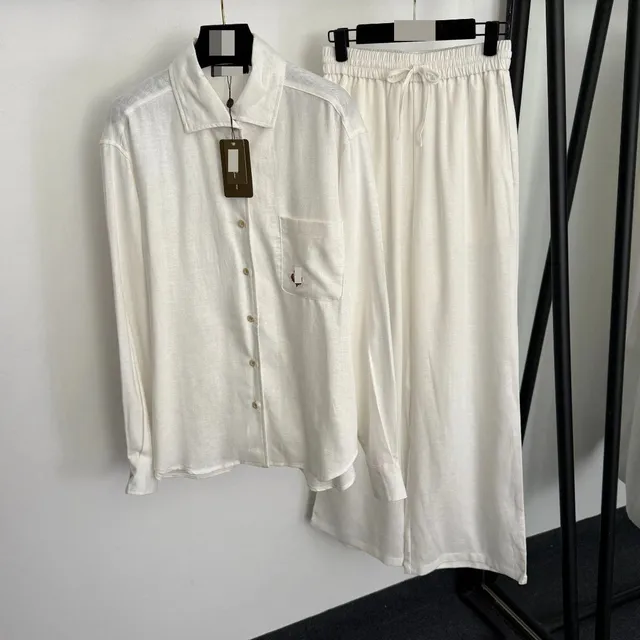 Linen Shirt and Trousers Set Off-White