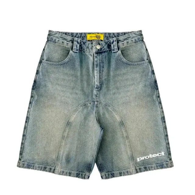 Protect LDN Denim Shorts Washed Blue with Logo