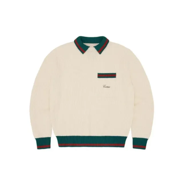 Gucci Ribbed Knit Sweater Web Trim Collar Pocket