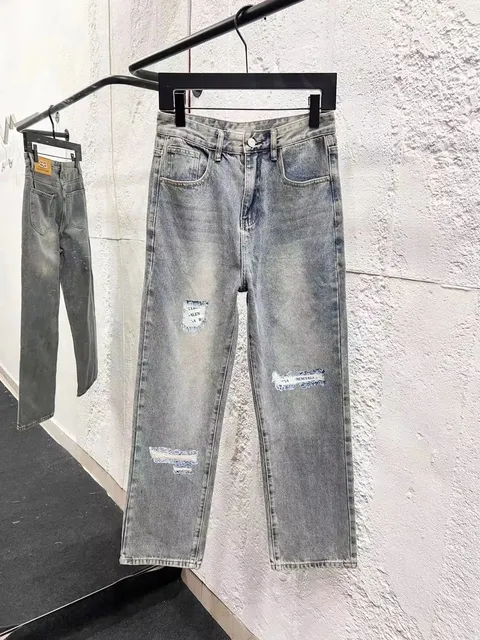 Balenciaga Distressed Jeans Ripped with Logo Patches