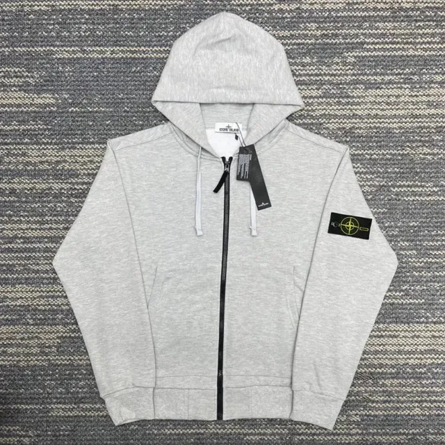 Stone Island Zip-Up Hoodie Heather Grey