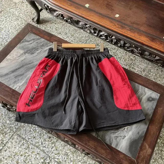 Hellstar Logo Panel Shorts Black Red