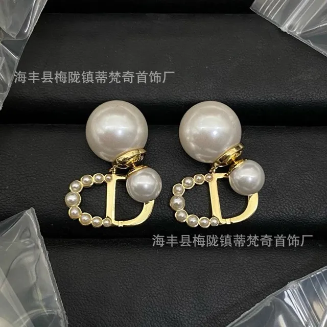 Dior Bobby Earrings Pearl and Gold-tone