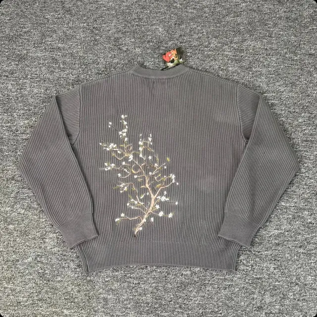 Derschutze Ribbed Knit Sweater Cherry Blossom Embroidery